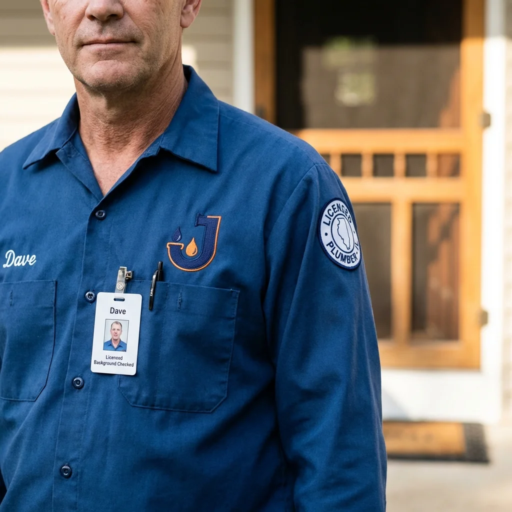 Licensed plumber showing ID badge in North East, MD