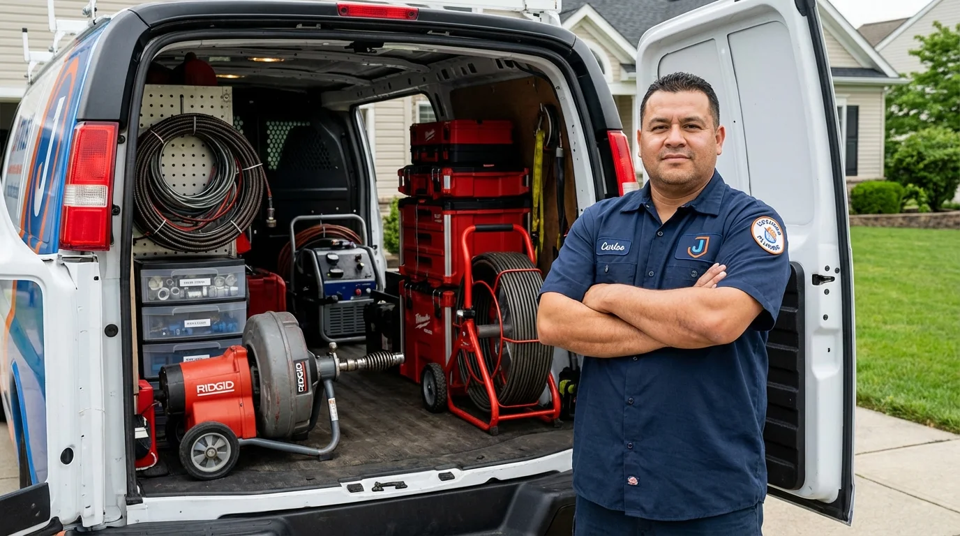 Professional drain cleaning equipment and Johns Plumbing LLC plumber in North East