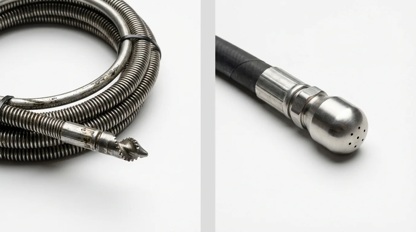 Drain snake cable and hydro jetting nozzle used for drain cleaning in North East, MD