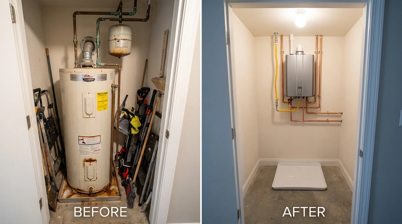 Tank water heater versus wall-mounted tankless unit comparison for North East, MD homeowners