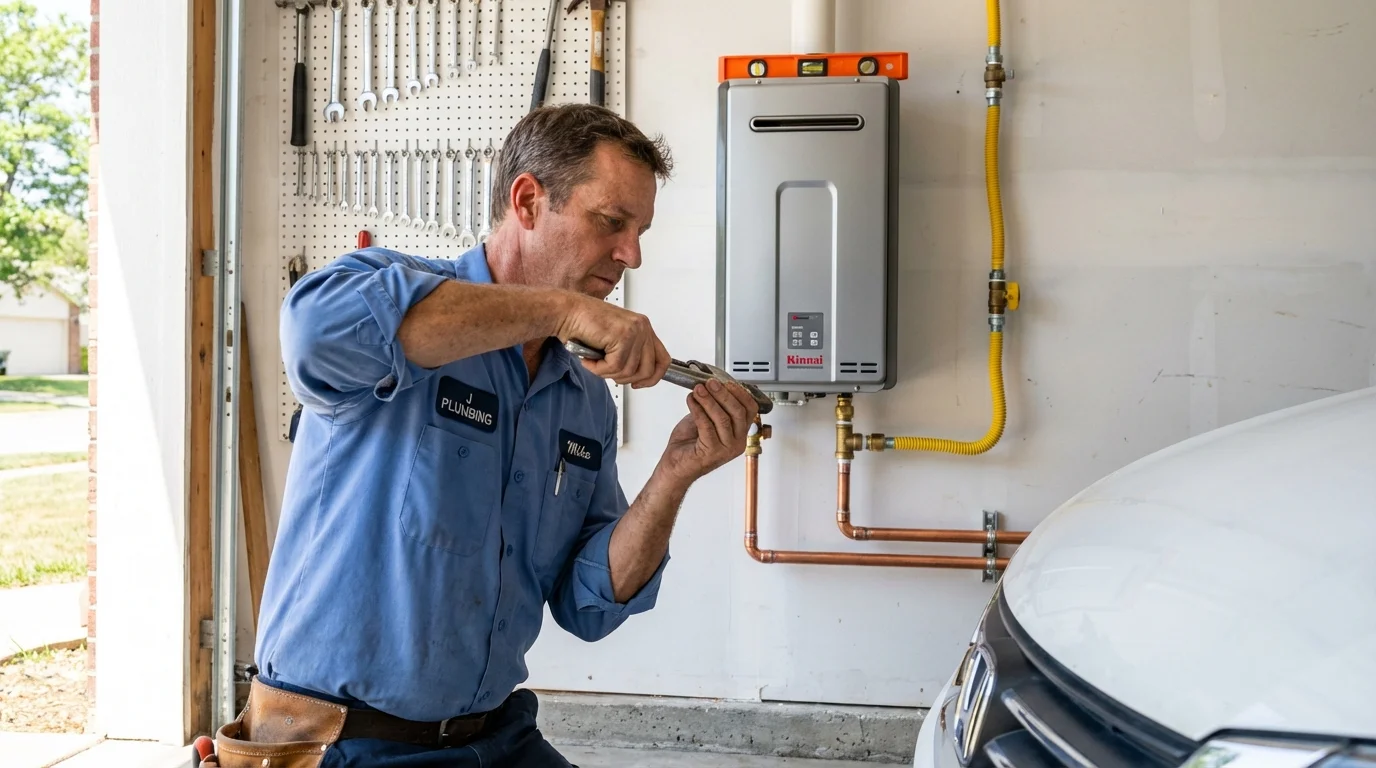 Tankless water heater installation by a Johns Plumbing LLC plumber in North East