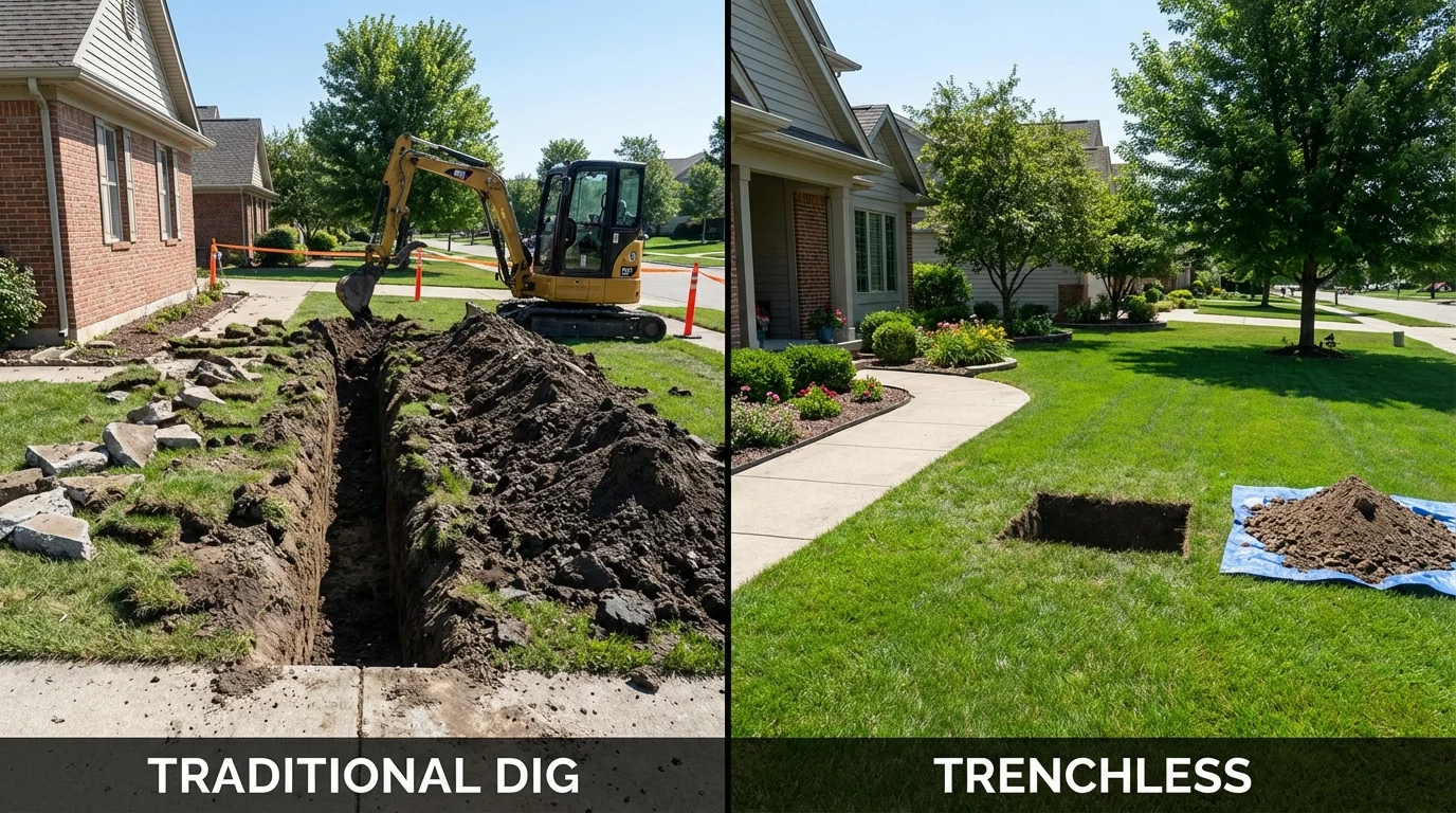 Trenchless sewer repair with minimal yard damage versus traditional excavation in North East, MD